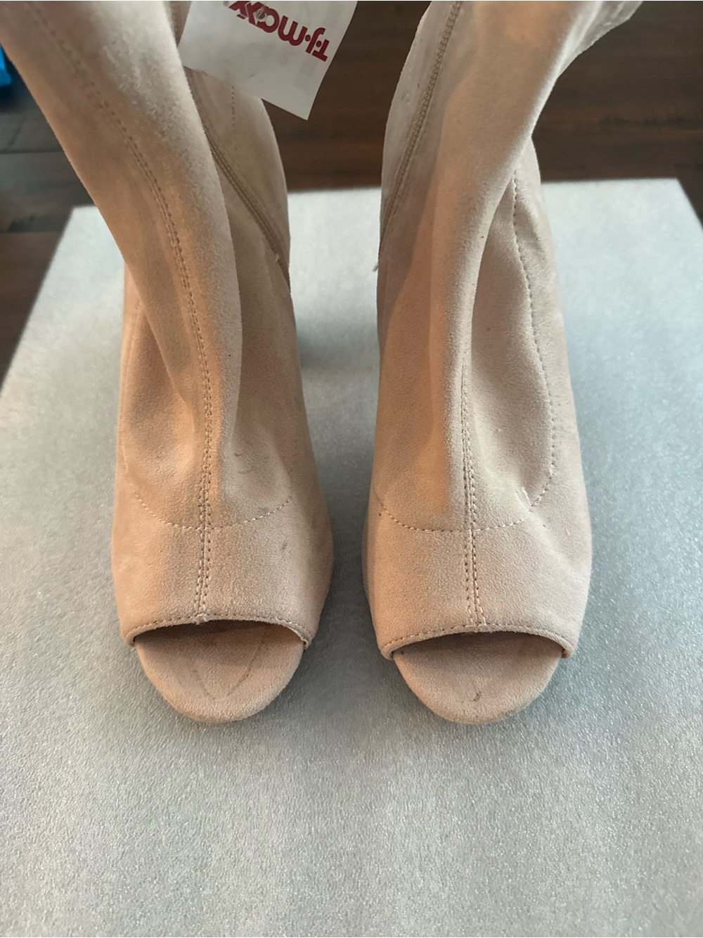 Beige Mia Suede Peep-Toe Women's Booties